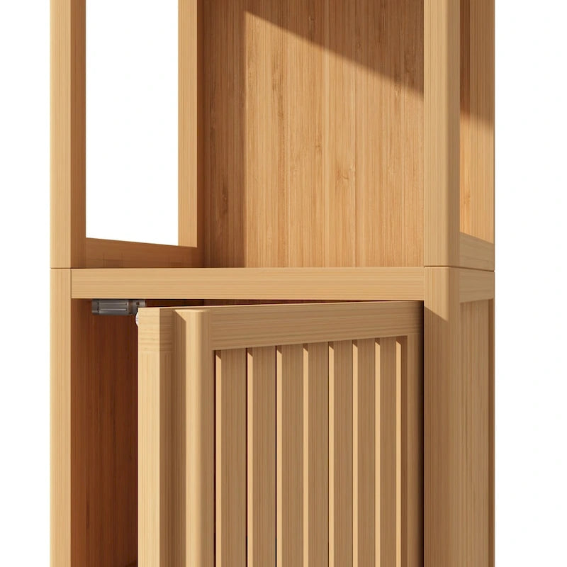 Storage Tall Slim Cabinet with Shutter Door and 3 Tier Shelves, Freestanding Linen Tower Cabinet for Living Room