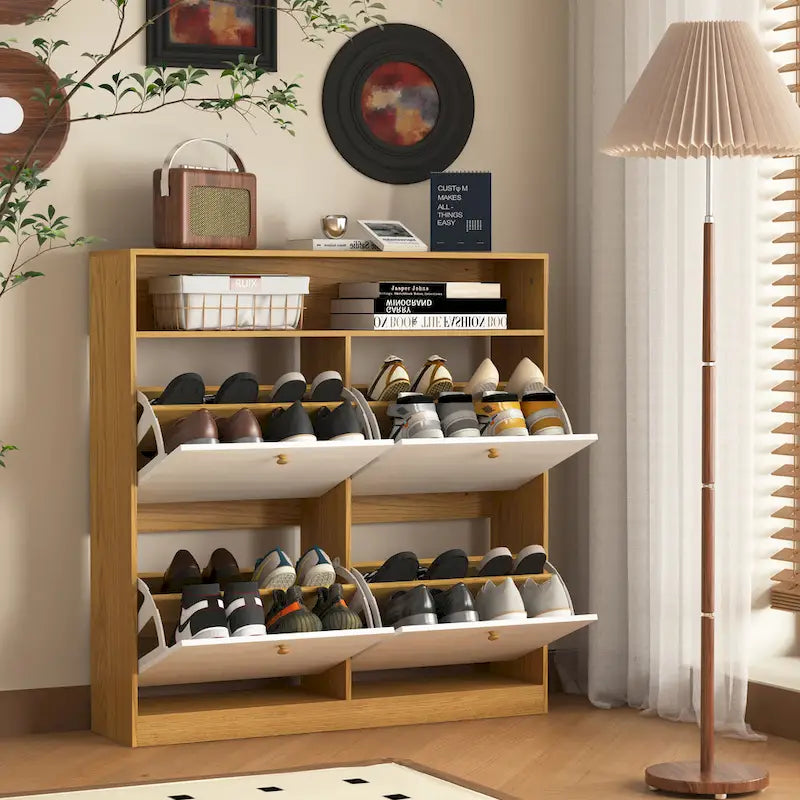 Shoe Storage Cabinet with 4 Flip Drawers, Shoe Rack Organizer with Handle Freestanding Shoe Cabinet with Anti-tip Fitting