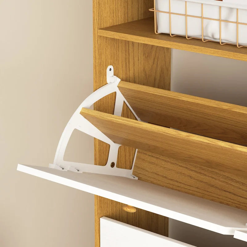 Schuhschrank mit 4 Klappschubladen, Schuhregal-Organizer mit Griff, freistehender Schuhschrank mit Kippschutz