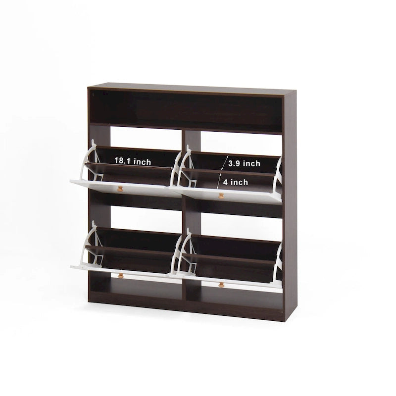 Schuhschrank mit 4 Klappschubladen, Schuhregal-Organizer mit Griff, freistehender Schuhschrank mit Kippschutz