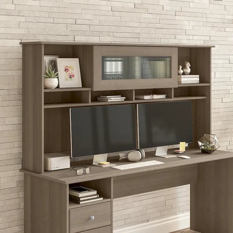 72W Desk Hutch with Fluted Glass Door - 72x12x36 in.