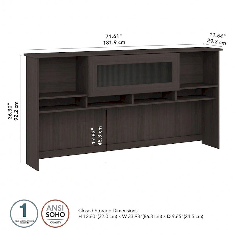 72W-Aufsatzschrank für den Schreibtisch mit geriffelter Glastür - 72x12x36 in.