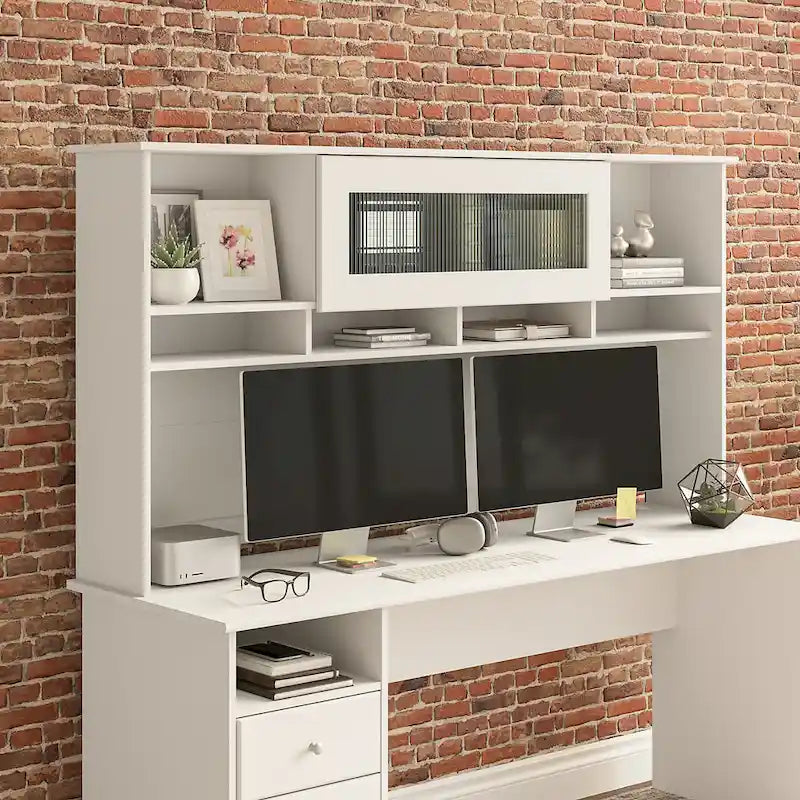 72W-Aufsatzschrank für den Schreibtisch mit geriffelter Glastür - 72x12x36 in.
