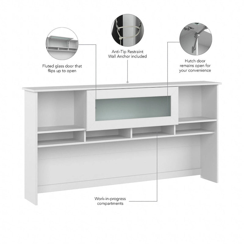 72W-Aufsatzschrank für den Schreibtisch mit geriffelter Glastür - 72x12x36 in.
