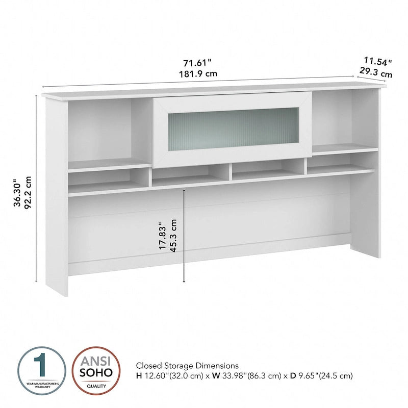 72W-Aufsatzschrank für den Schreibtisch mit geriffelter Glastür - 72x12x36 in.