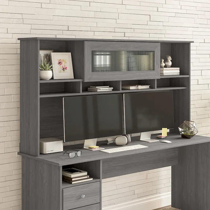 72W-Aufsatzschrank für den Schreibtisch mit geriffelter Glastür - 72x12x36 in.