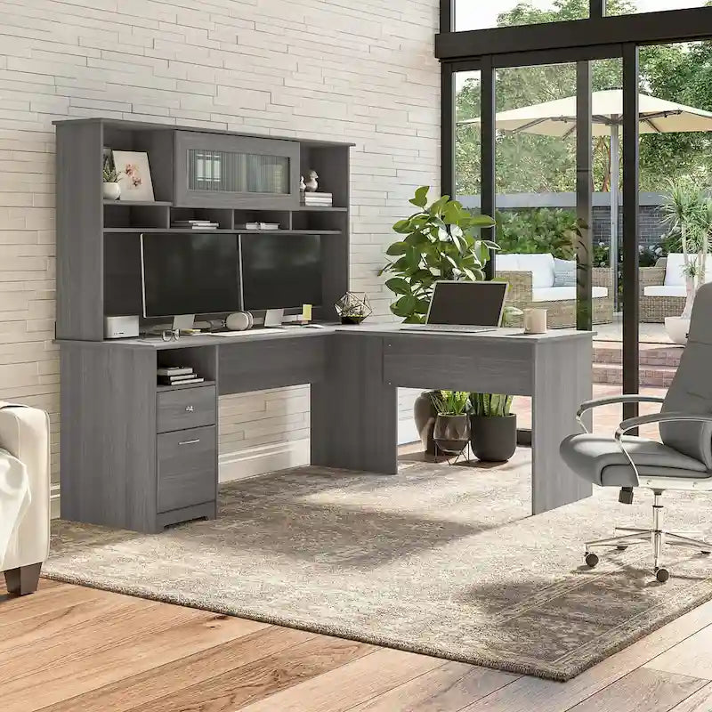 72W-Aufsatzschrank für den Schreibtisch mit geriffelter Glastür - 72x12x36 in.