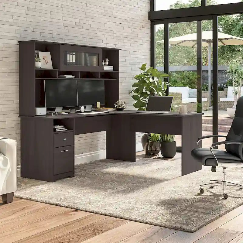 72W-Aufsatzschrank für den Schreibtisch mit geriffelter Glastür - 72x12x36 in.
