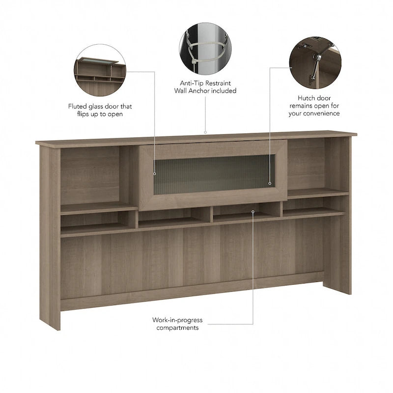 72W-Aufsatzschrank für den Schreibtisch mit geriffelter Glastür - 72x12x36 in.