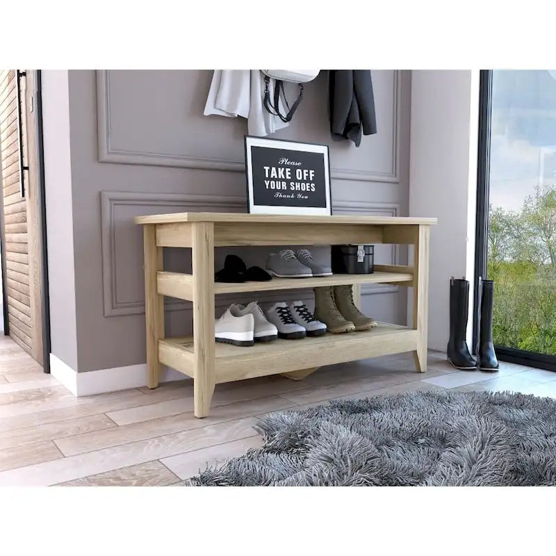 Storage Bench with 2 Open Shelves and 4 Legs - 43.3x17.7x24.9 in.