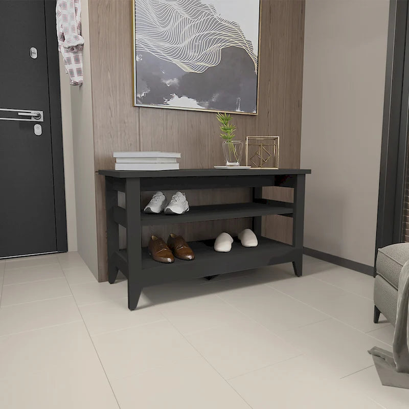 Storage Bench with 2 Open Shelves and 4 Legs - 43.3x17.7x24.9 in.
