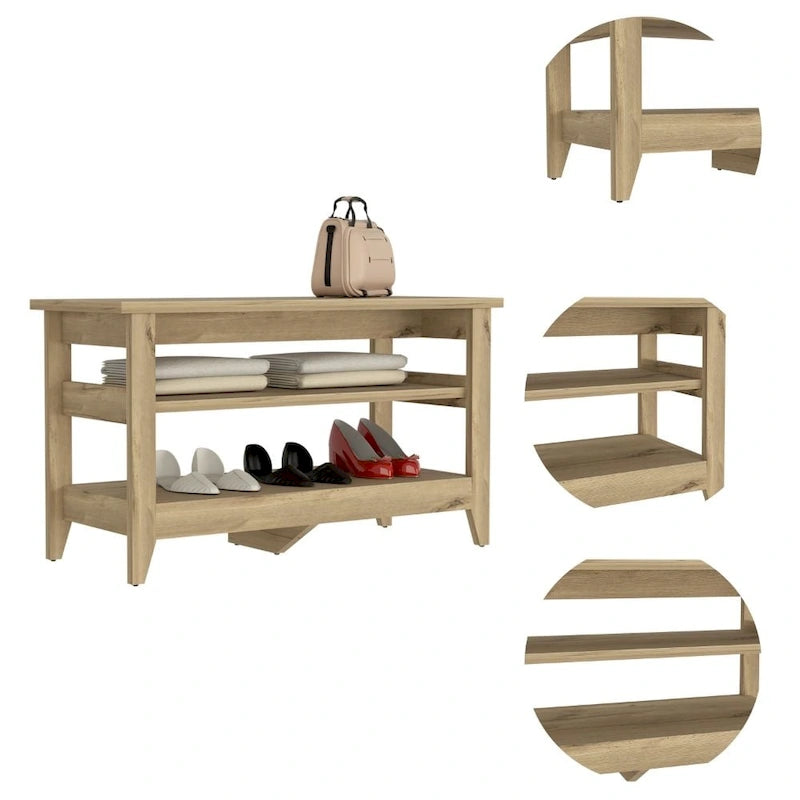 Sitzbank mit Stauraum, 2 offenen Ablagen und 4 Beinen - 43.3x17.7x24.9 Zoll