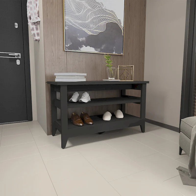 Storage Bench with 2 Open Shelves and 4 Legs - 43.3x17.7x24.9 in.