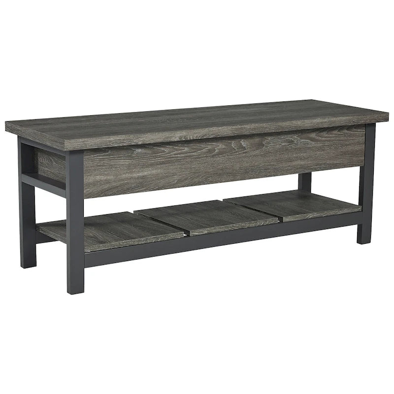 Storage Bench with Hinged Seat and Plank Shelf - 48x16x18 in.