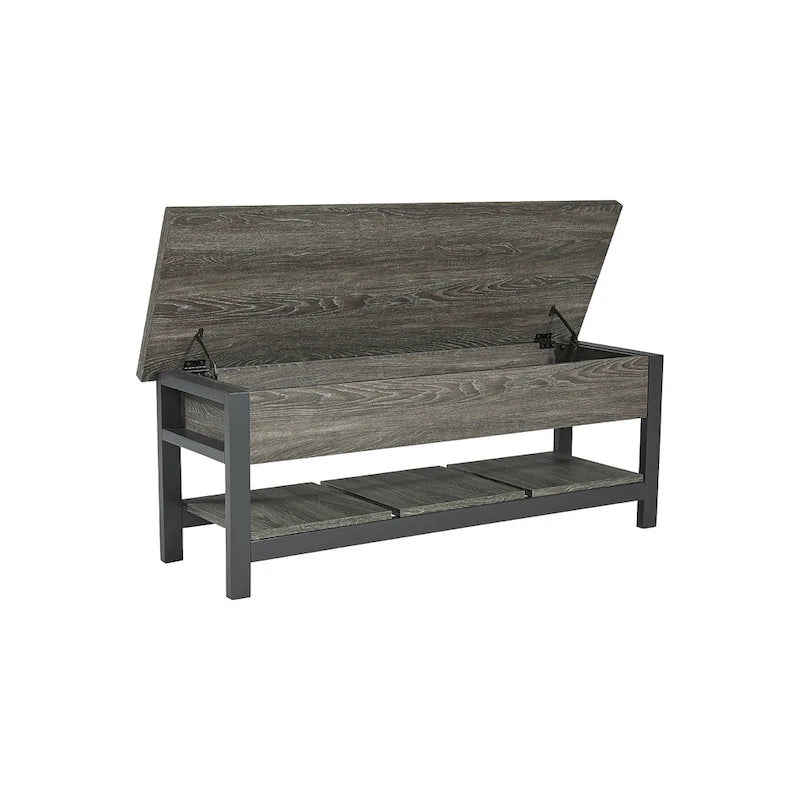 Storage Bench with Hinged Seat and Plank Shelf - 48x16x18 in.