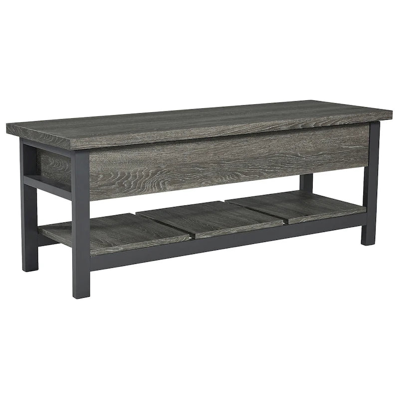 Storage Bench with Hinged Seat and Plank Shelf - 48x16x18 in.