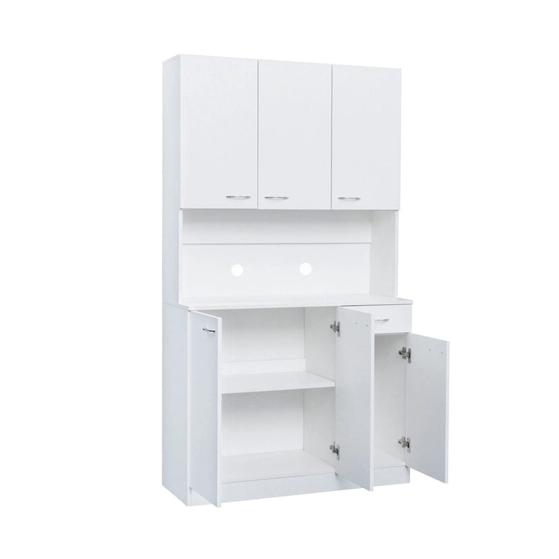 Weißer, 71 Zoll hoher Küchenvorrats- und Buffetschrank mit 6 Türen, 1 offenem Fach und 1 Schublade - 39.37B x 15.35 T x 70.87H
