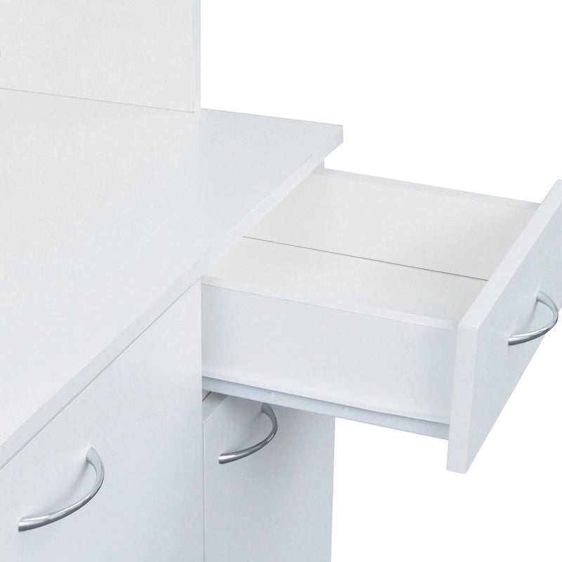 Weißer, 71 Zoll hoher Küchenvorrats- und Buffetschrank mit 6 Türen, 1 offenem Fach und 1 Schublade - 39.37B x 15.35 T x 70.87H