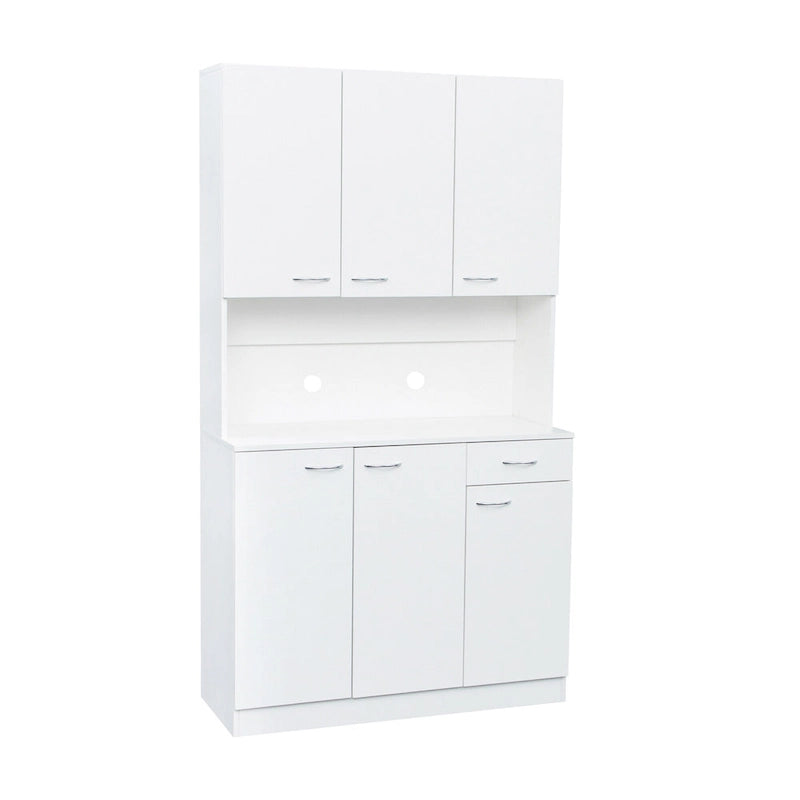 Weißer, 71 Zoll hoher Küchenvorrats- und Buffetschrank mit 6 Türen, 1 offenem Fach und 1 Schublade - 39.37B x 15.35 T x 70.87H
