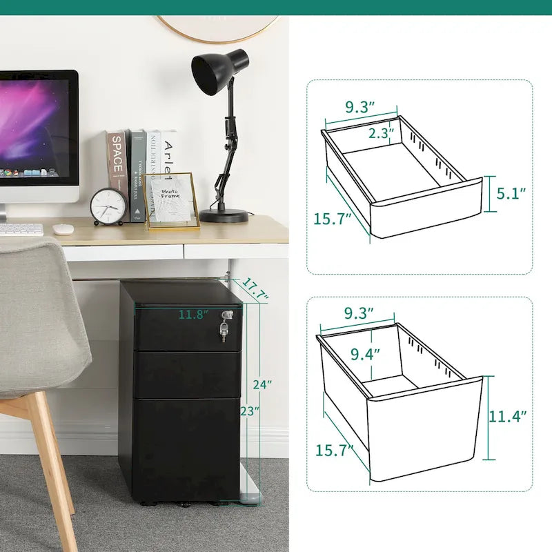 Moderner mobiler Aktenschrank aus Stahl mit 3 Schubladen