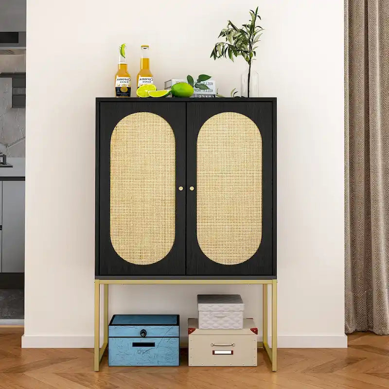 Rattan Decor Home Office Storage Cabinet, 2-Door with Adjustable Shelf