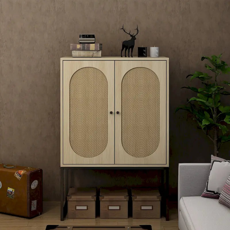 Rattan Decor Home Office Storage Cabinet, 2-Door with Adjustable Shelf