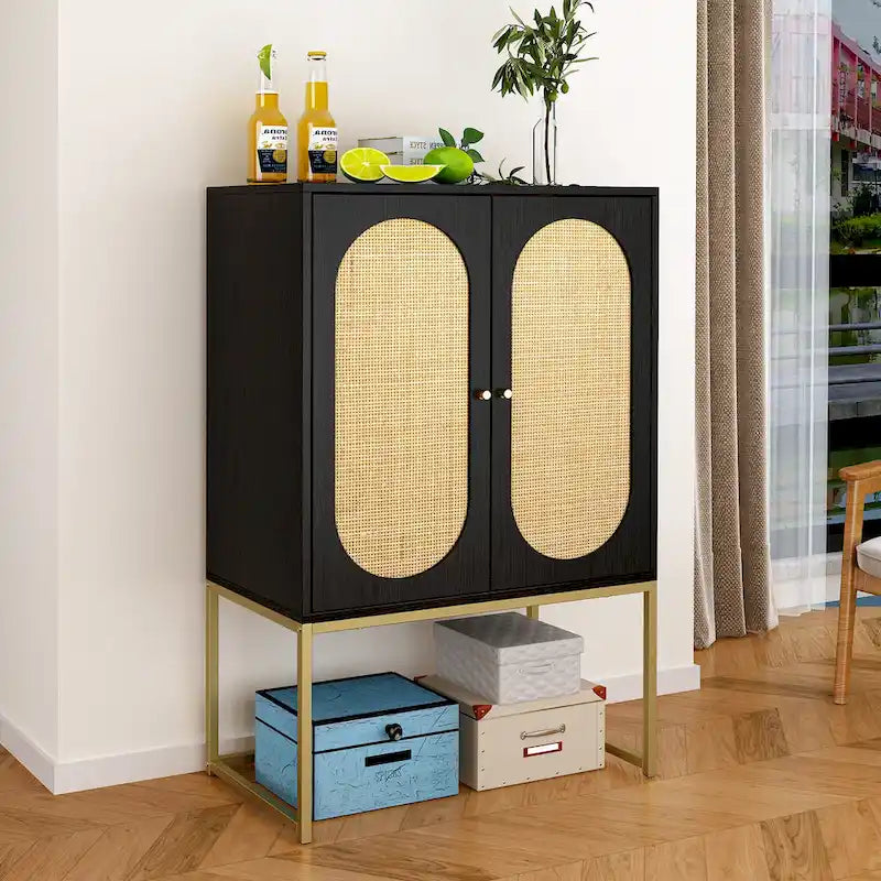 Rattan Decor Home Office Storage Cabinet, 2-Door with Adjustable Shelf