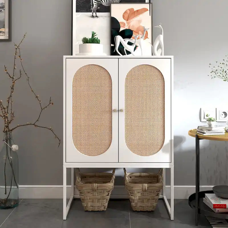 Rattan Decor Home Office Storage Cabinet, 2-Door with Adjustable Shelf