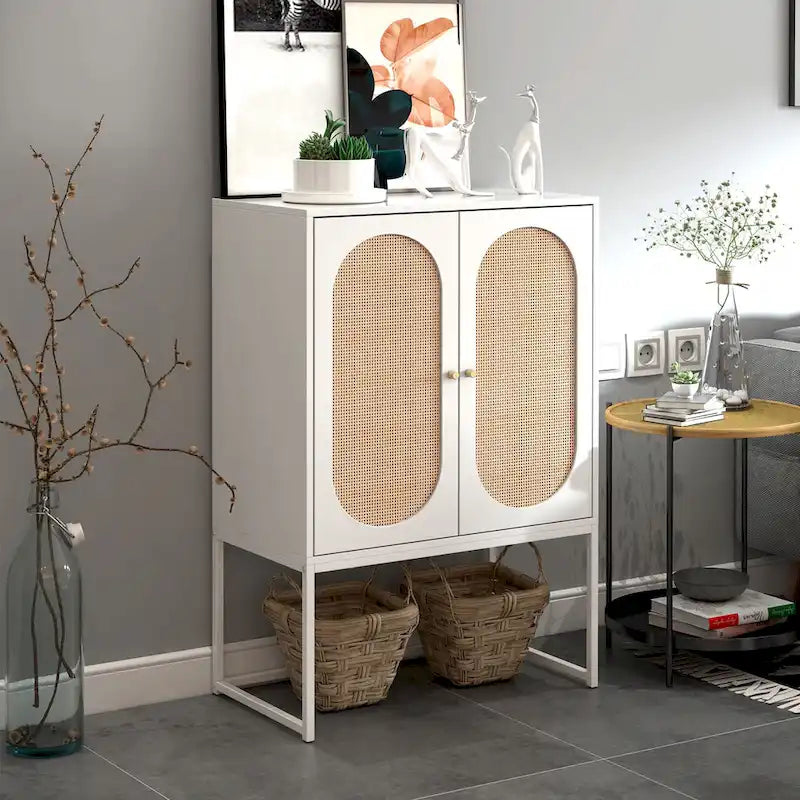 Rattan Decor Home Office Storage Cabinet, 2-Door with Adjustable Shelf