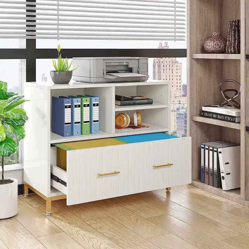 Seitlicher Aktenschrank mit Schublade, weißer Aktenschrank für A4/Letter