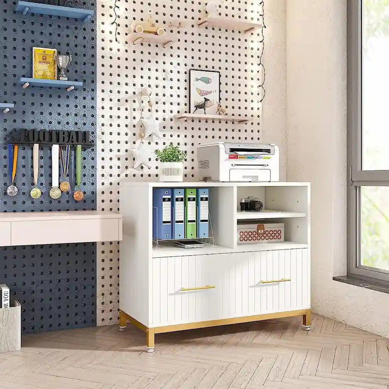 Seitlicher Aktenschrank mit Schublade, weißer Aktenschrank für A4/Letter
