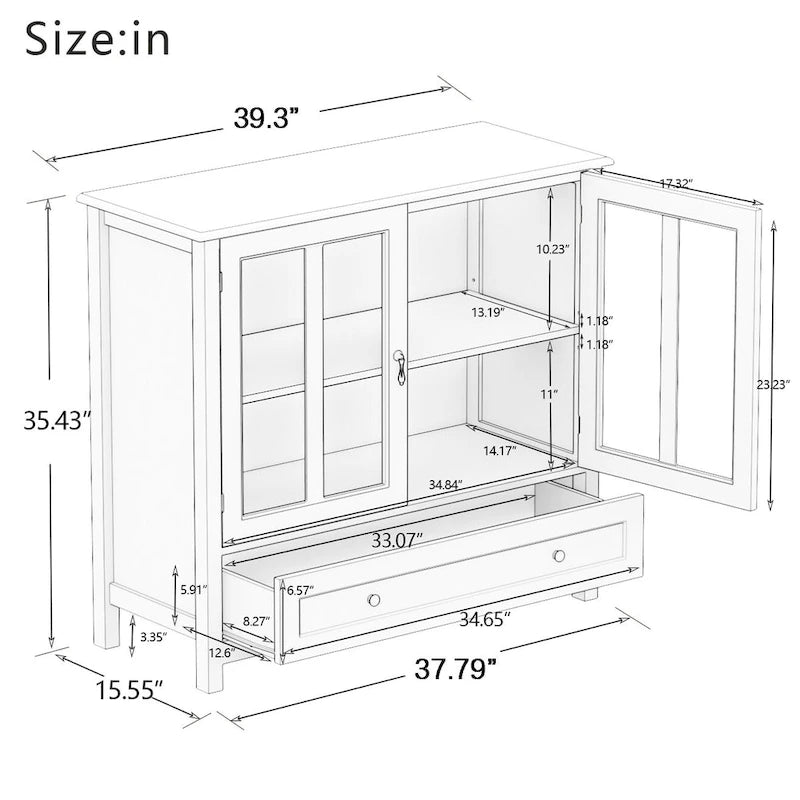 Buffetschrank mit zwei Glastüren und einzigartigem Glockengriff
