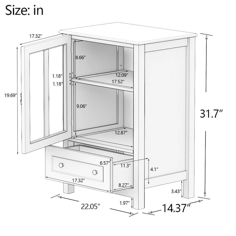 Buffetschrank mit zwei Glastüren und einzigartigem Glockengriff