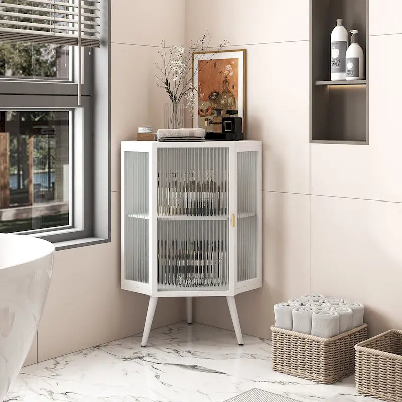22.25 Floor Coner Cabinet with Tempered Glass Door