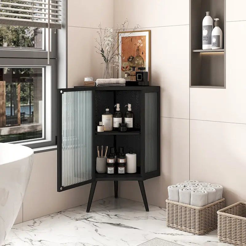 22.25 Floor Coner Cabinet with Tempered Glass Door