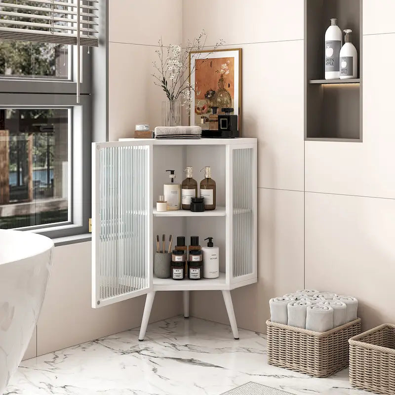 22.25 Floor Coner Cabinet with Tempered Glass Door