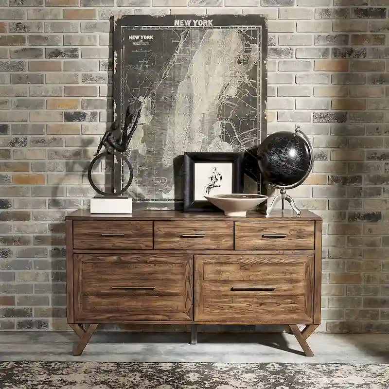 Weathered Chestnut Credenza Desk - 54W x 18D x 30H in.