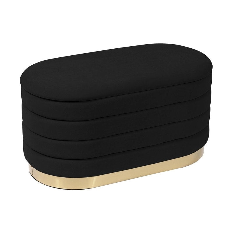 Velvet Storage Bench with Gold Base and Channel Tufting