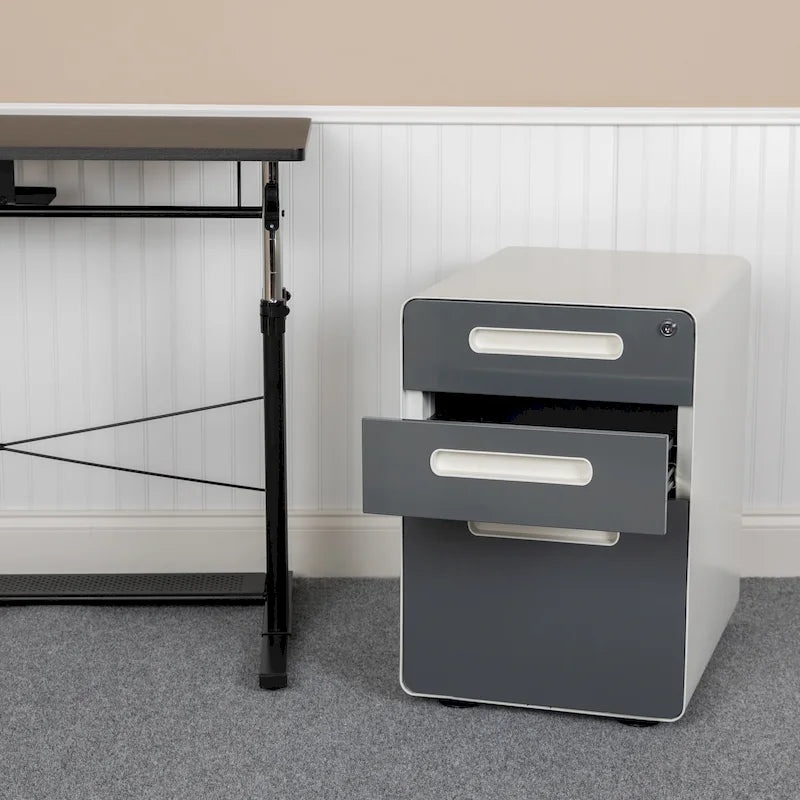 Ergonomic 3-Drawer Mobile Locking Filing Cabinet Storage Organizer