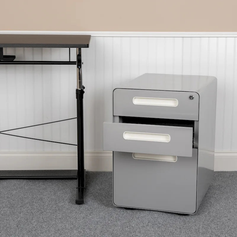 Ergonomic 3-Drawer Mobile Locking Filing Cabinet Storage Organizer
