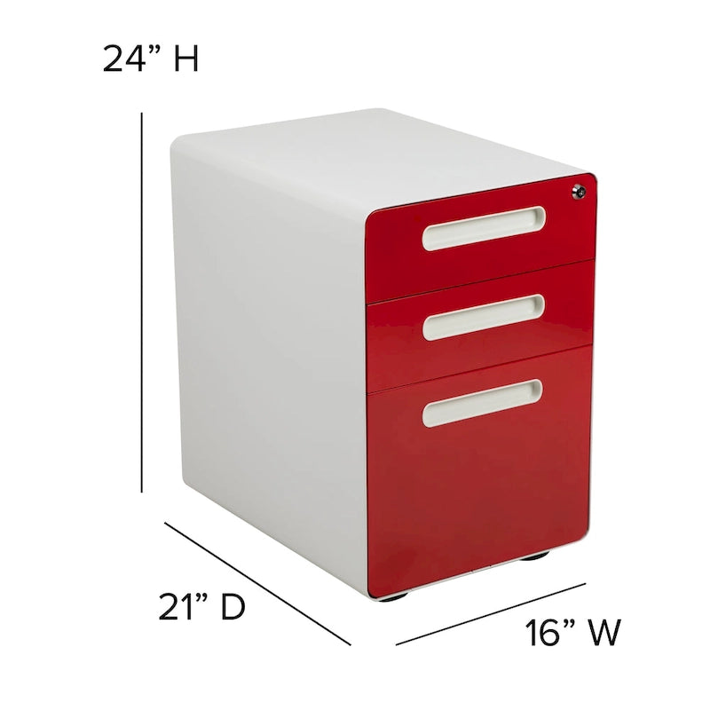 Ergonomic 3-Drawer Mobile Locking Filing Cabinet Storage Organizer