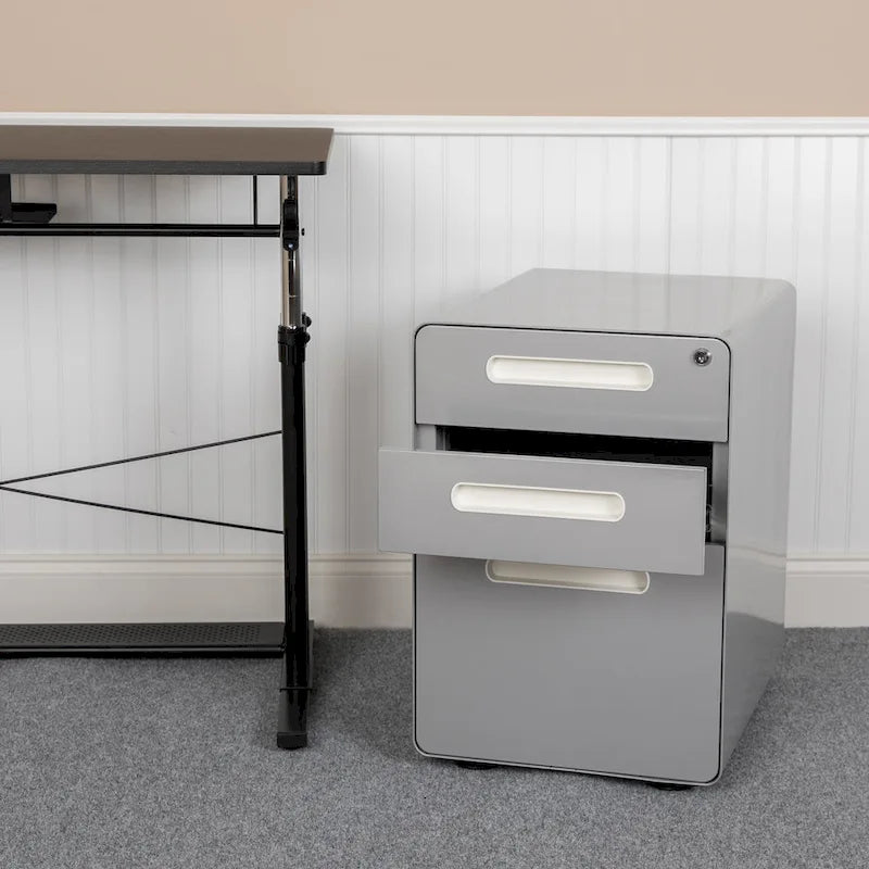Ergonomic 3-Drawer Mobile Locking Filing Cabinet Storage Organizer
