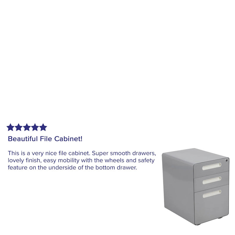 Ergonomic 3-Drawer Mobile Locking Filing Cabinet Storage Organizer