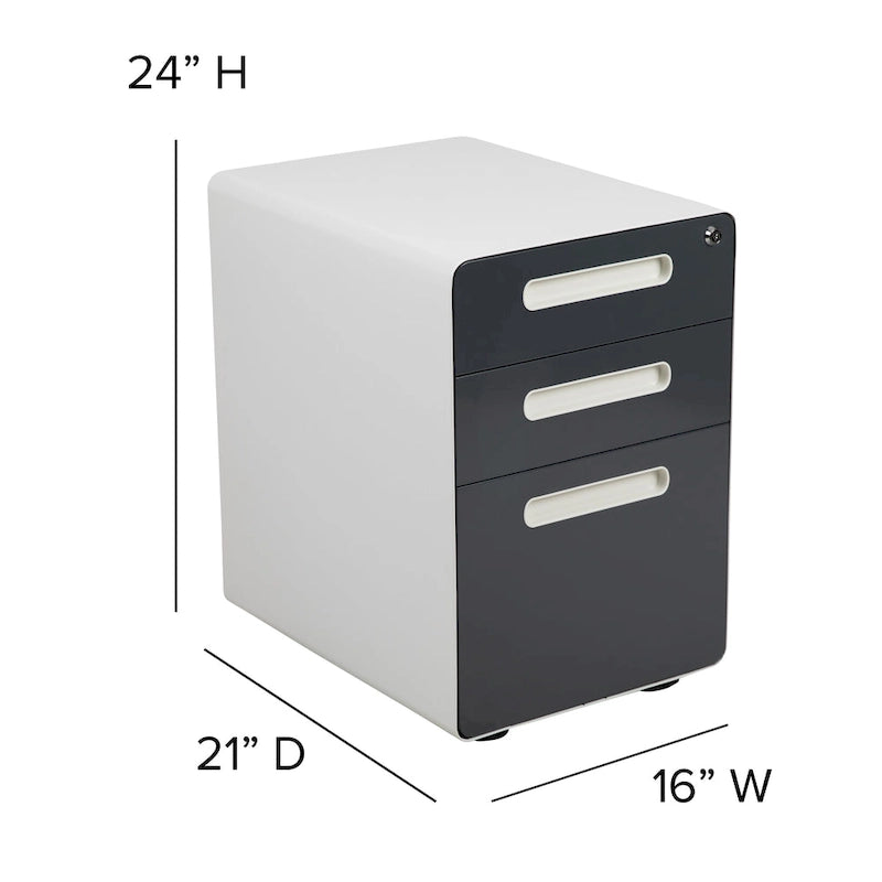 Ergonomic 3-Drawer Mobile Locking Filing Cabinet Storage Organizer