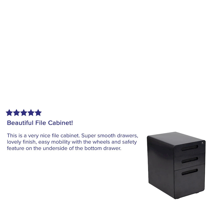 Ergonomic 3-Drawer Mobile Locking Filing Cabinet Storage Organizer