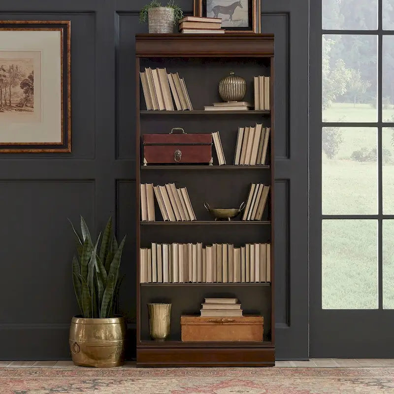 72-inch Bookcase - Cognac Finish, Poplar & Cherry Veneer