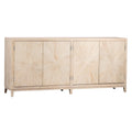 Sideboard aus Kiefernholz, 79 Zoll, mit handgeschnitzten Türen mit Sonnenstrahlenmotiv - Helle Waschung