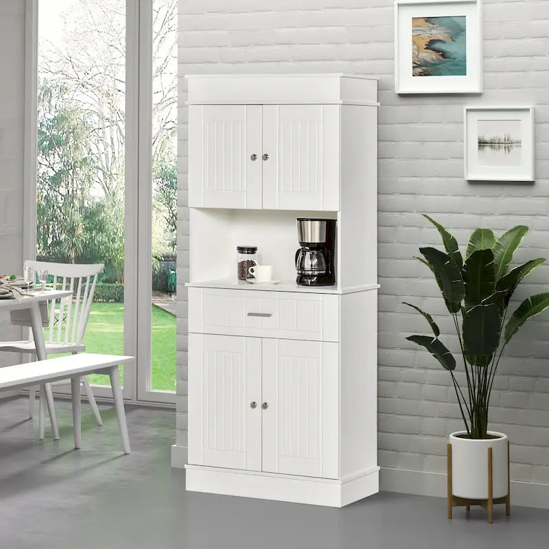 72-inch Kitchen Buffet Cabinet with Hutch and Utility Drawer - Brown