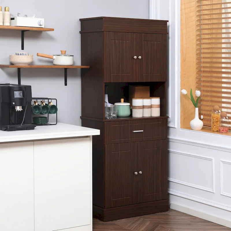 72 Zoll Küchen-Buffetschrank mit Aufsatz und Utensilienschublade - Braun