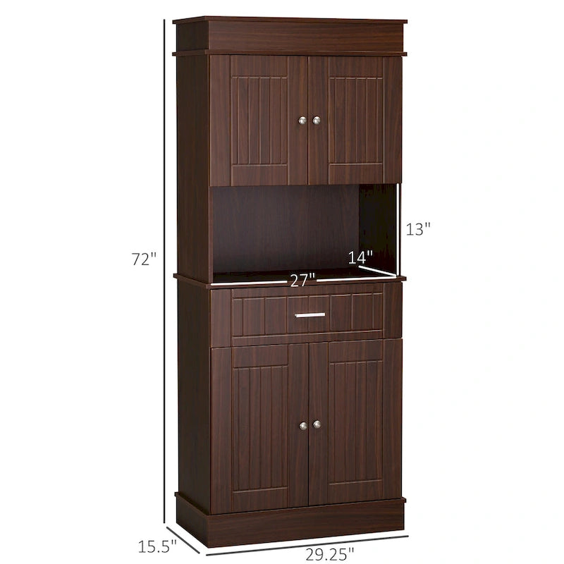 72 Zoll Küchen-Buffetschrank mit Aufsatz und Utensilienschublade - Braun
